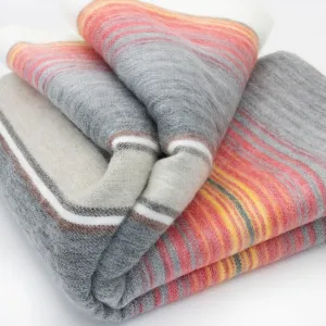 Ajilanga - Baby Alpaca Wool Throw Blanket / Sofa Cover - Queen 95 x 65 in - Sunset Hues - Red/Orange/Dark Gray