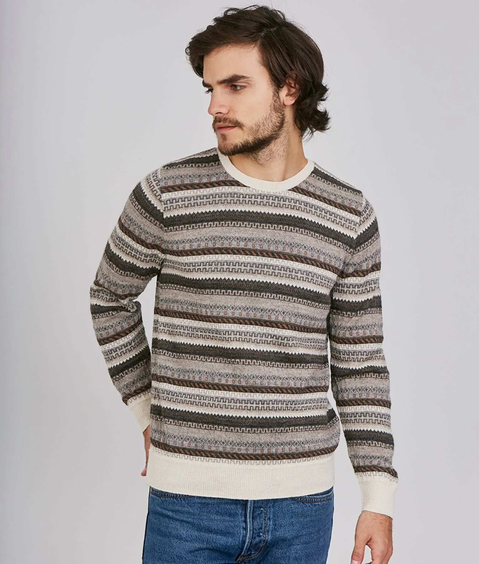 All Over Jacquard O Neck Pullover