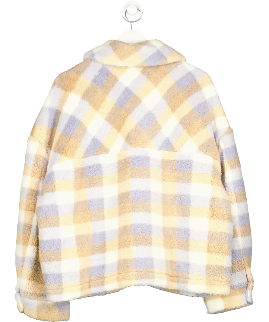 Badgley Mischka Beige Check Super Soft Sherpa Teddy Fleece Jacket UK XL