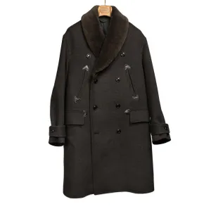 Beaver Mackinaw coat in brown and black houndstooth wool