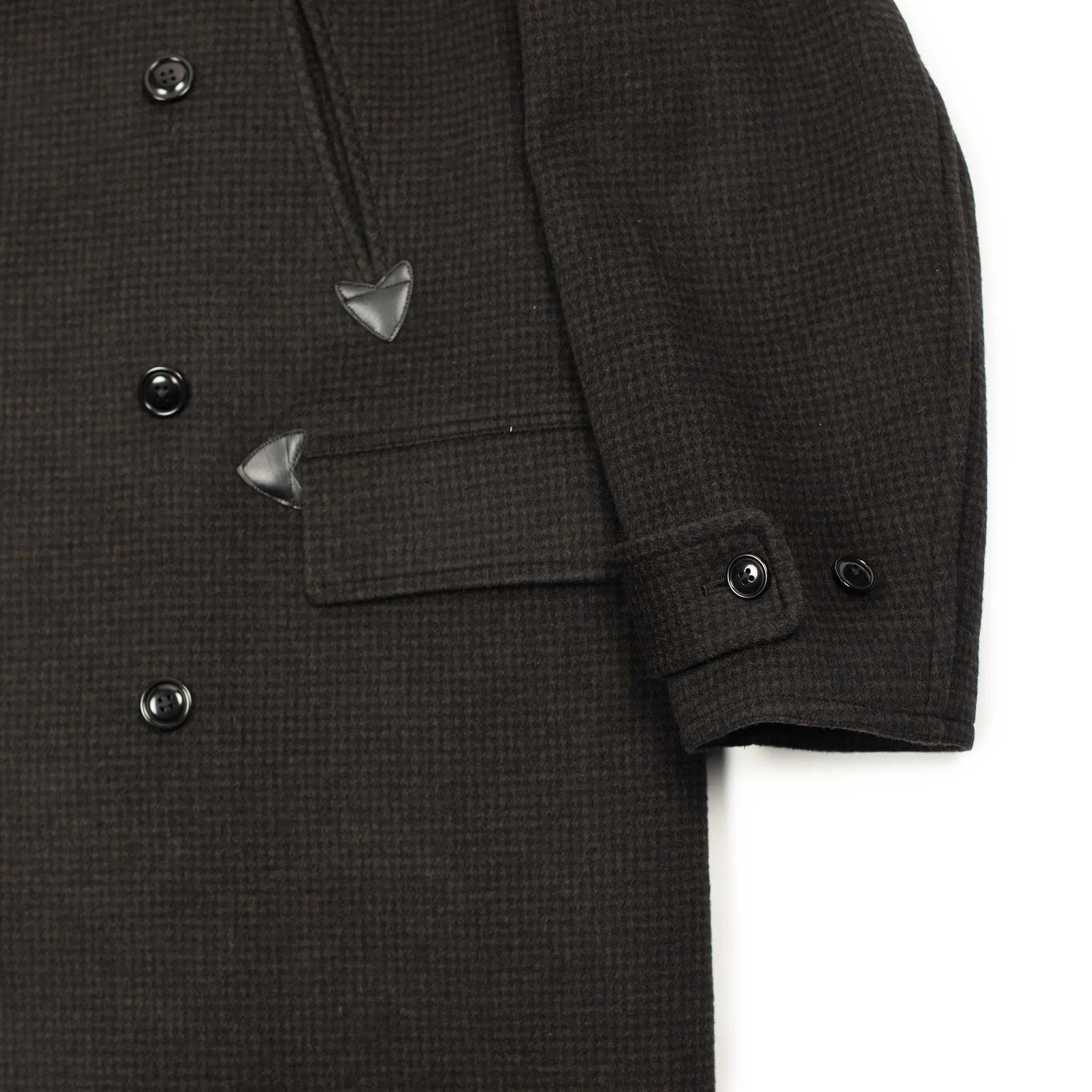 Beaver Mackinaw coat in brown and black houndstooth wool