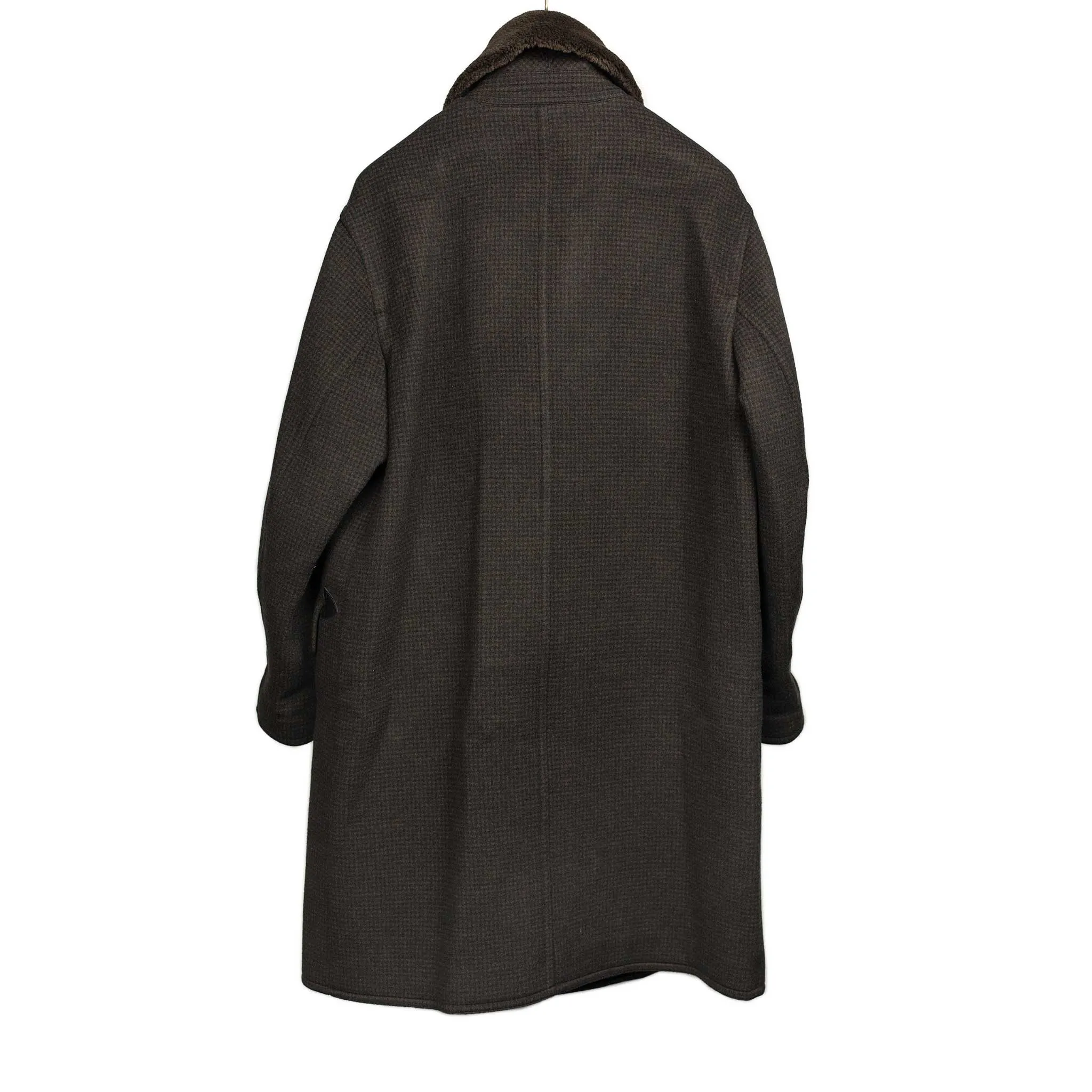 Beaver Mackinaw coat in brown and black houndstooth wool