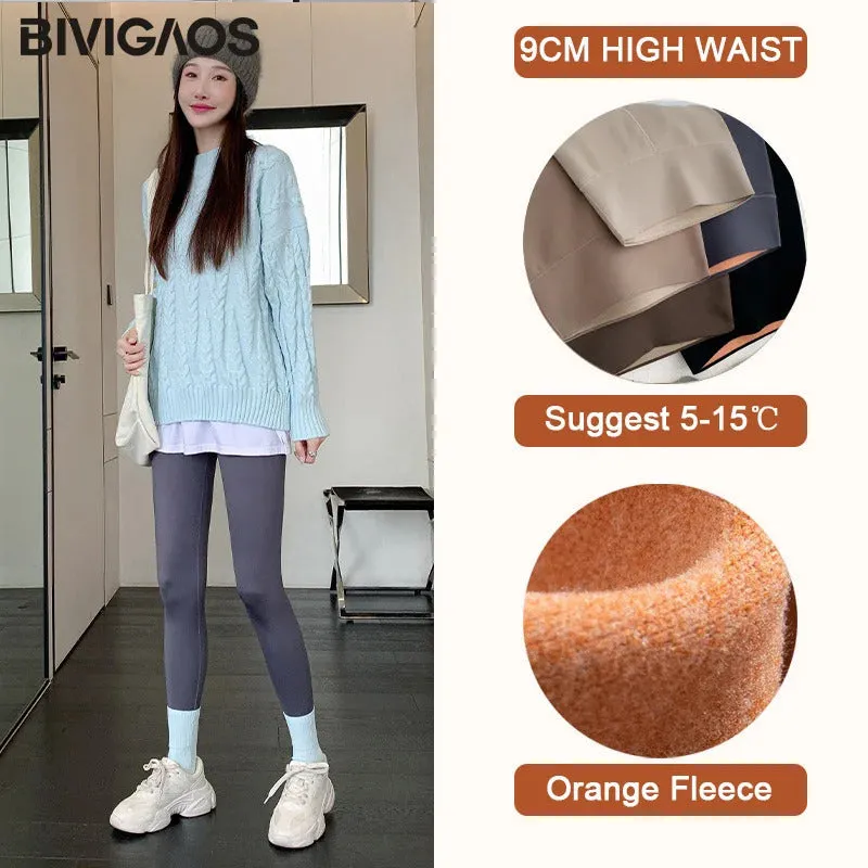 BIVIGAOS Autumn New Thin Rabbit Fleece Shark Leggings Women High Waist Elastic Pressure Slim Sport Fitness Winter Warm Leggings