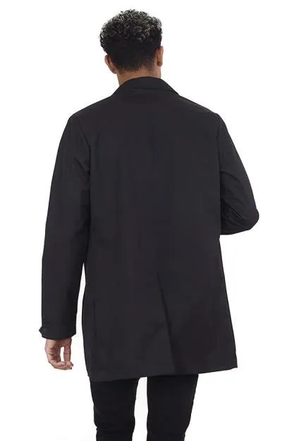 BLACK LONG OXFORD STYLE ZIP THROUGH MAC