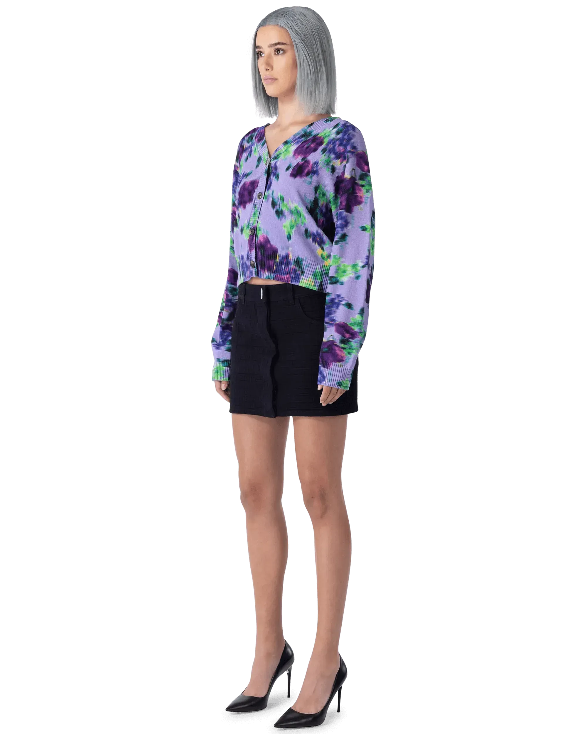 Blurred Floral Printed Buttoned Cardigan