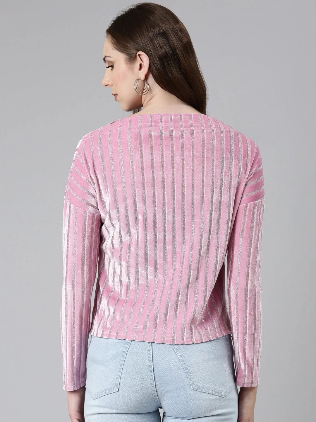 Boat Neck Embellished Pink Regular Top