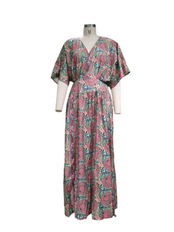 Bohemian Floral Print V-Neck Midi Summer Dress for Women