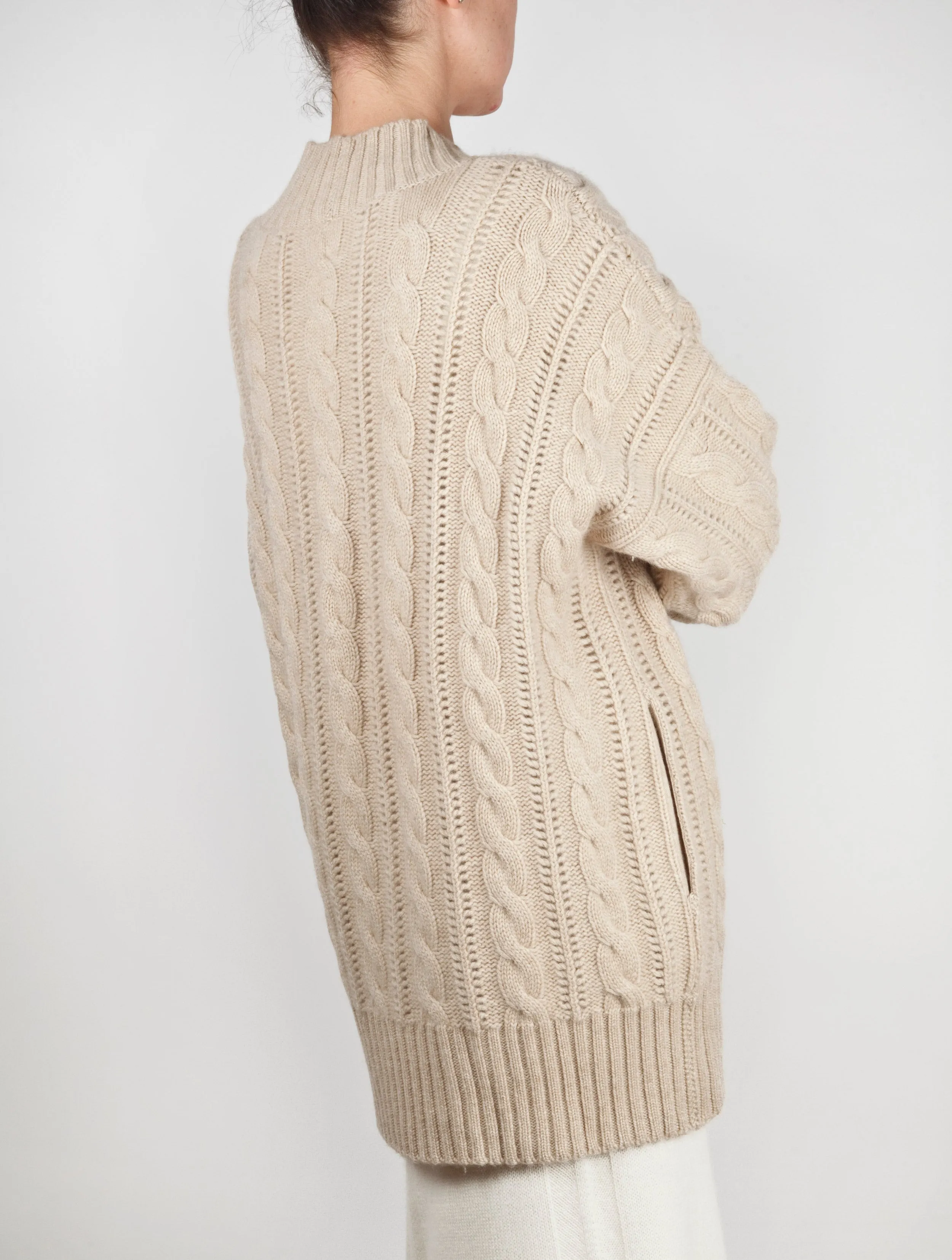 Cable Knit Belted Cashmere Cardigan