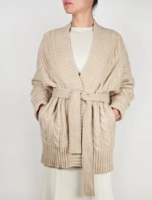 Cable Knit Belted Cashmere Cardigan