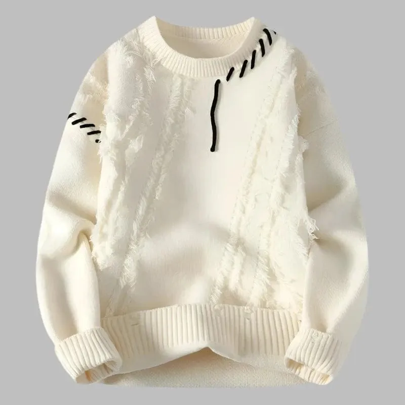 Casual Streetwear Pullover: Stylish Warmth Patchwork Men's Sweater