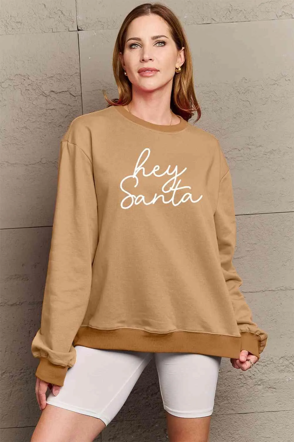 Cheerful "HEY SANTA" Cozy Oversized Holiday Sweater