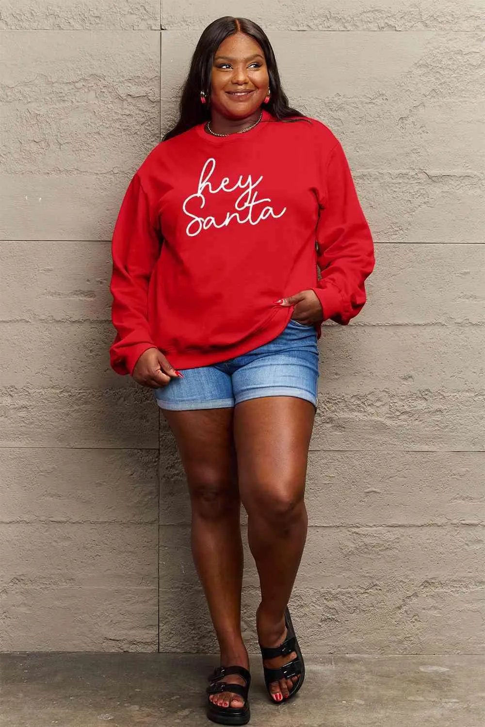 Cheerful "HEY SANTA" Cozy Oversized Holiday Sweater