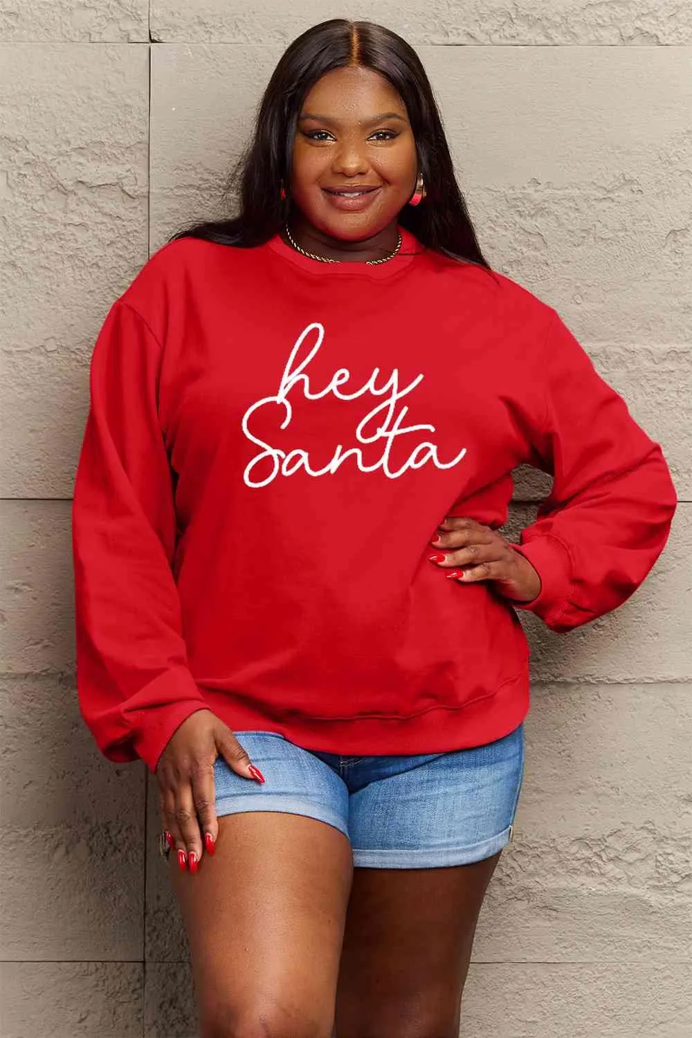 Cheerful "HEY SANTA" Cozy Oversized Holiday Sweater