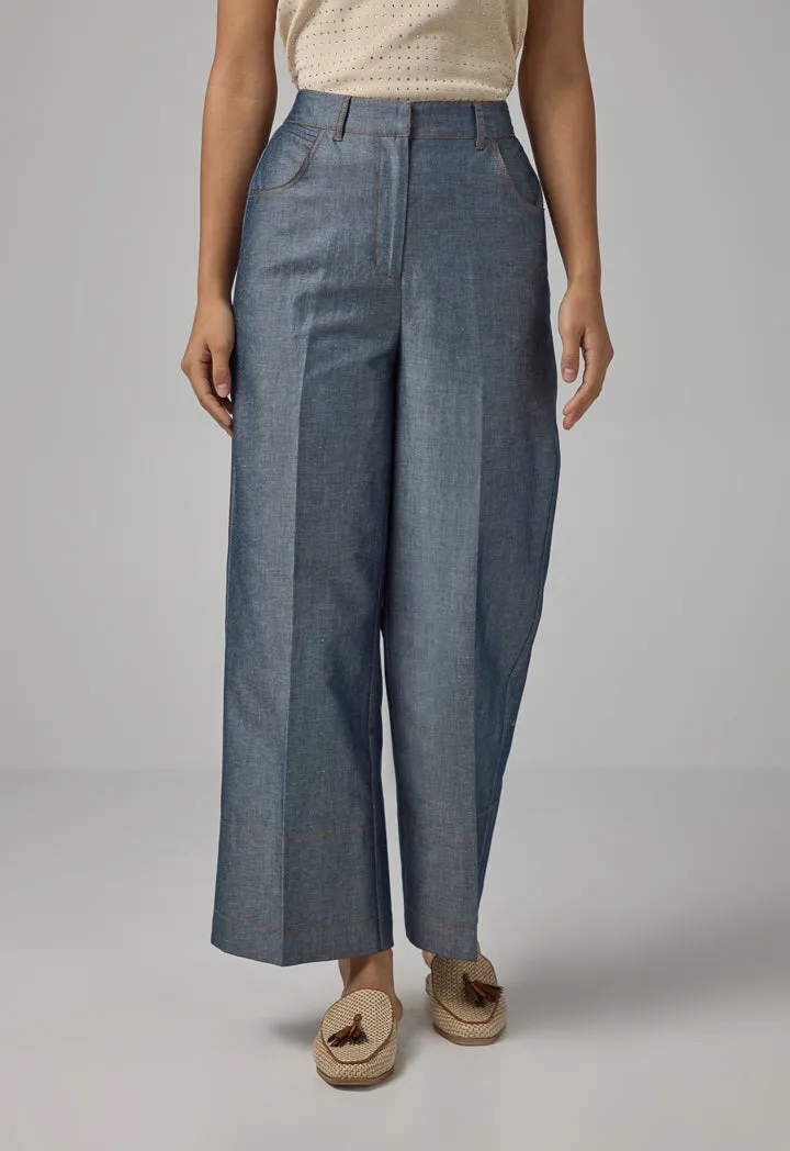 Choice Solid Wide Leg Trousers Indigo