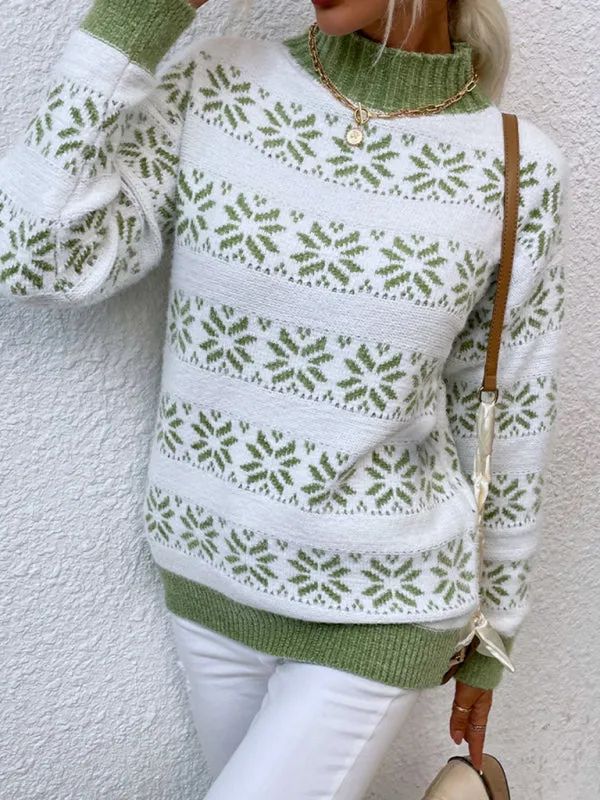 Christmas Knit Mock Neck Snowflake Thanksgiving Sweater Jumper