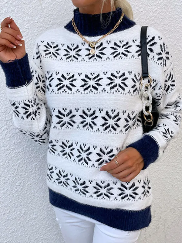 Christmas Knit Mock Neck Snowflake Thanksgiving Sweater Jumper