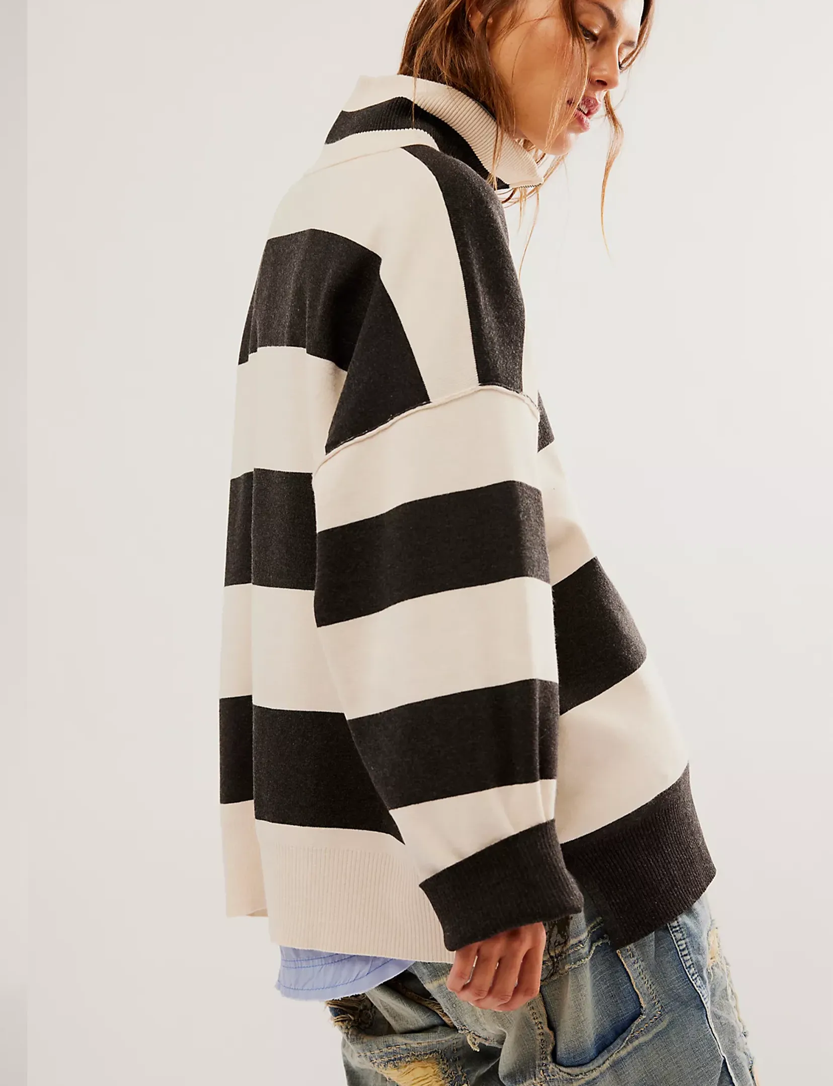 Coastal Stripe Pullover, Carbon/Champagne