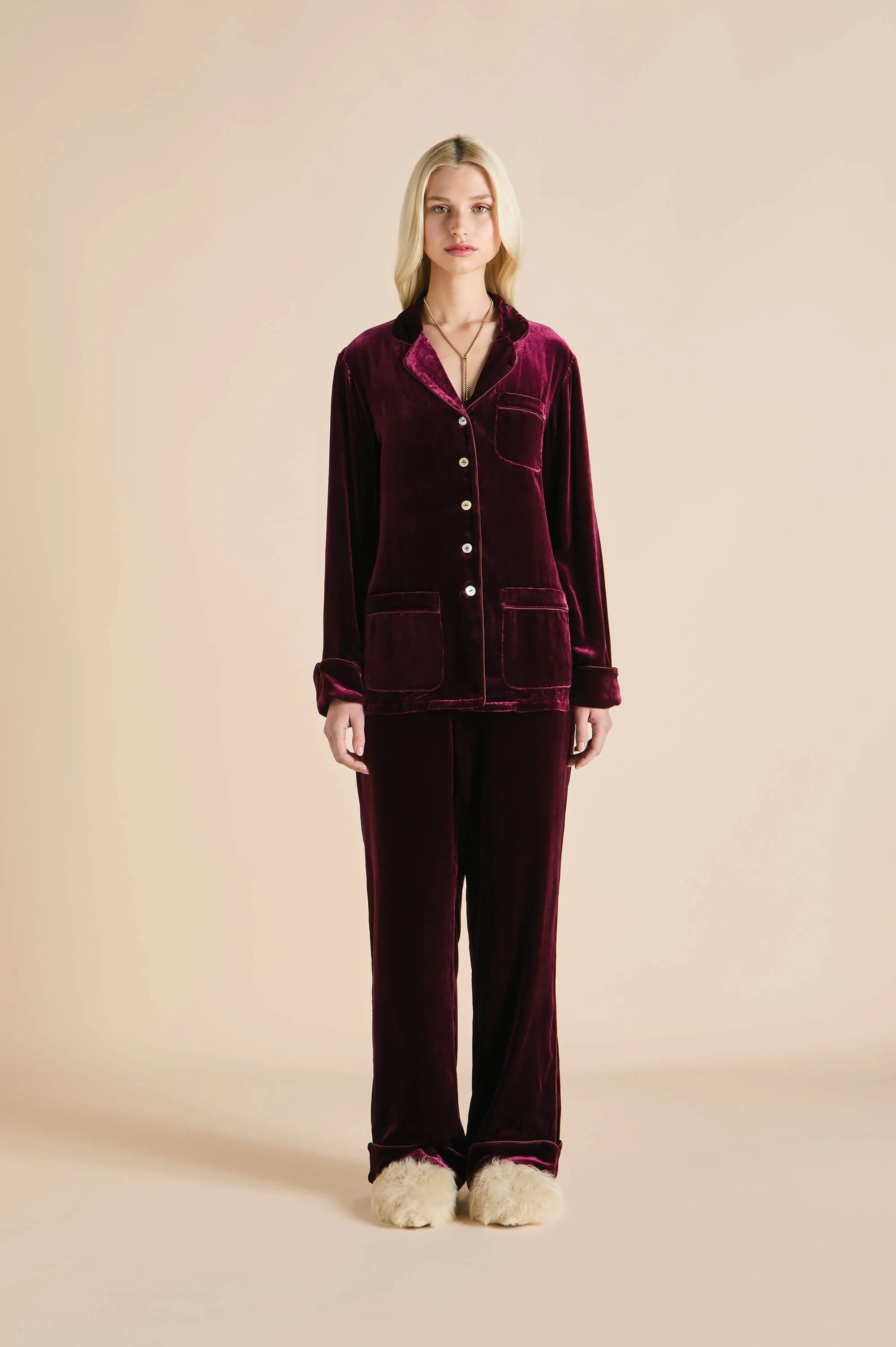 Coco Burgundy Pyjamas in Silk Velvet