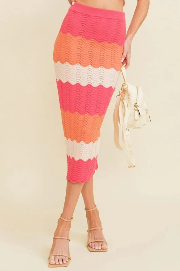 Color Block Knited Midi Skirt