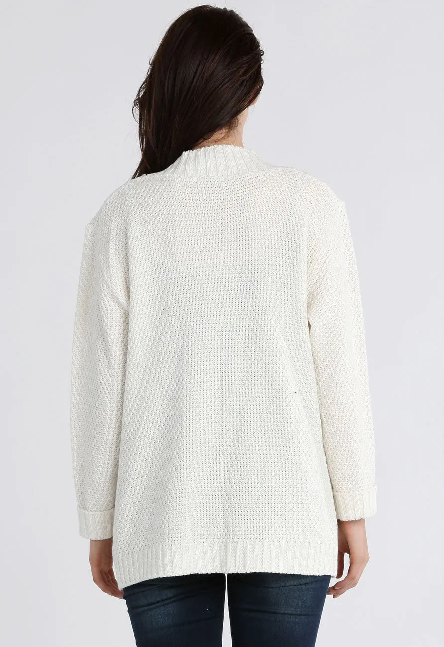 Cream Chunky Cable Knit Pocket Cardigan