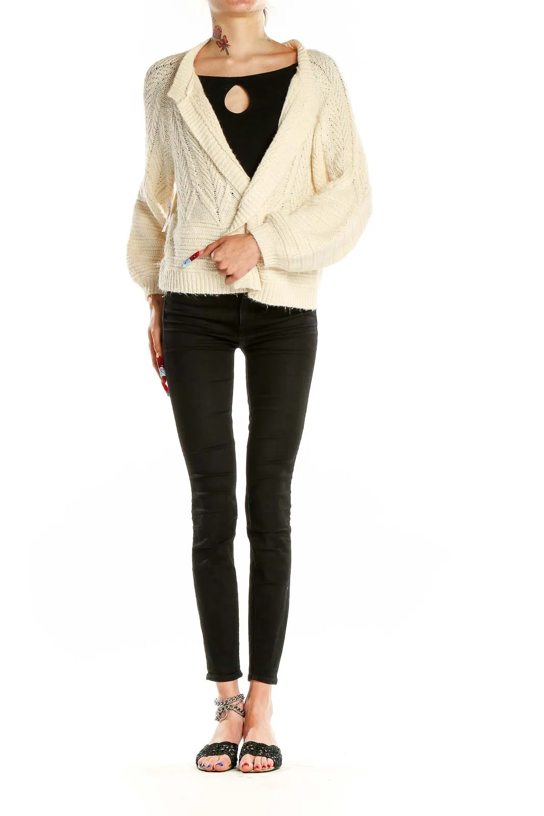 Cream Chunky Knit Open-Front Cardigan