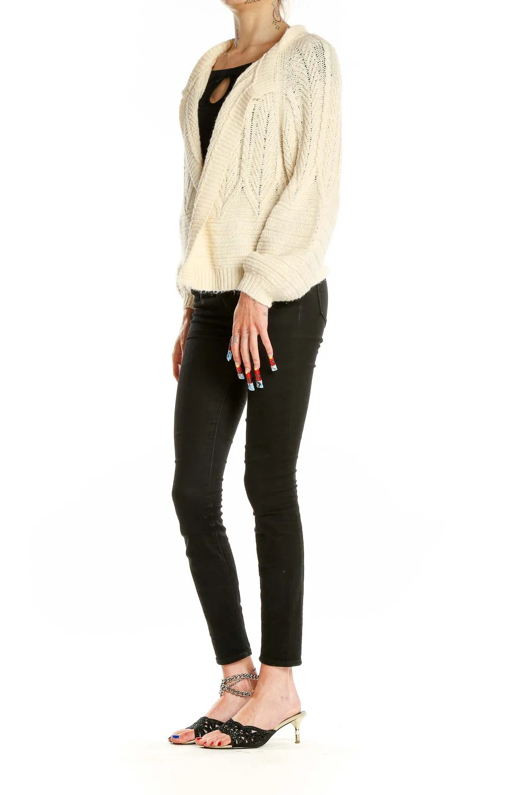 Cream Chunky Knit Open-Front Cardigan