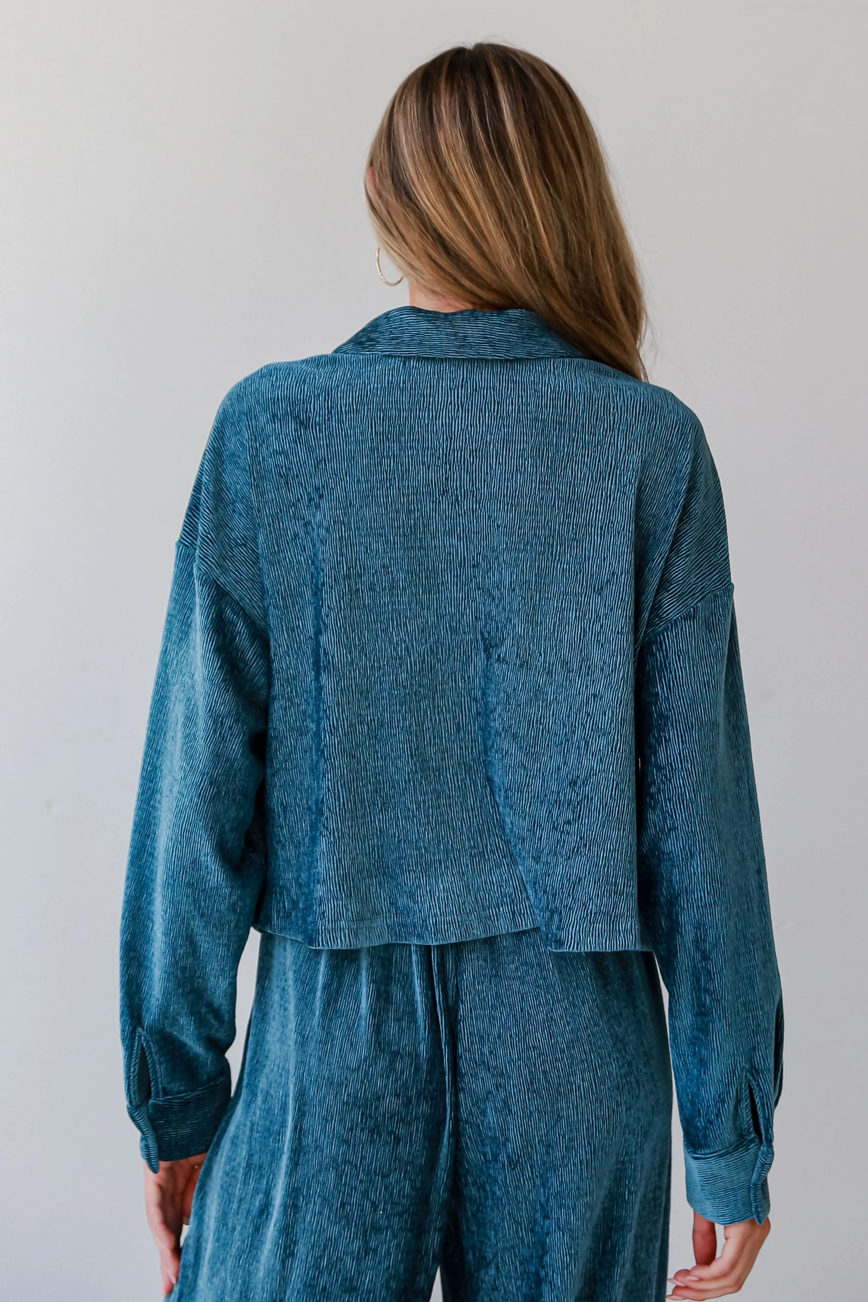 FINAL SALE - Luxurious Dream Teal Velvet Plisse Blouse