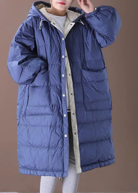 Fine blue goose Down coat plus size clothing snow jackets hooded pockets Luxury Jackets