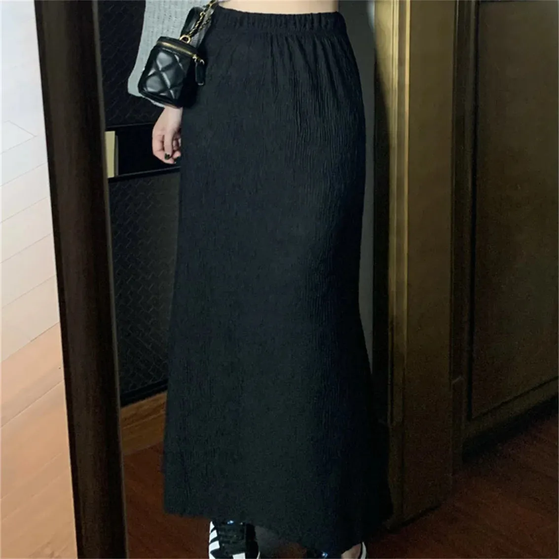 Girlary Women 2024 Autumn Knitted Maxi Skirts Gentle Slim Bodycon Soft Sweet New Mermaid Chic Loose Office Lady Daily Solid