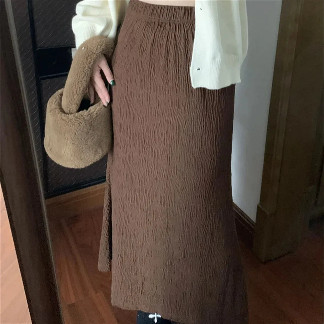 Girlary Women 2024 Autumn Knitted Maxi Skirts Gentle Slim Bodycon Soft Sweet New Mermaid Chic Loose Office Lady Daily Solid