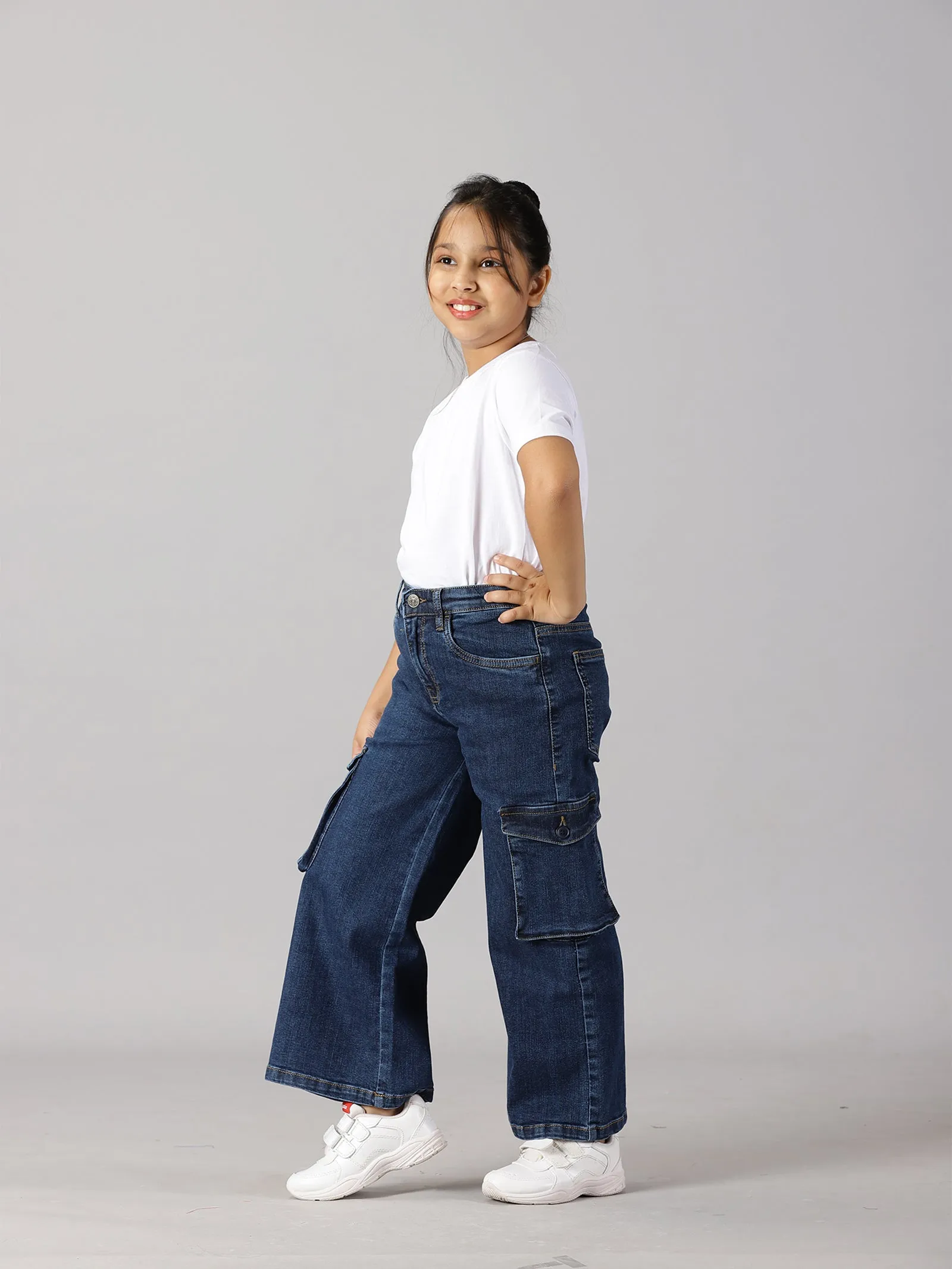 Girls Wide Leg Cargo Jeans pant