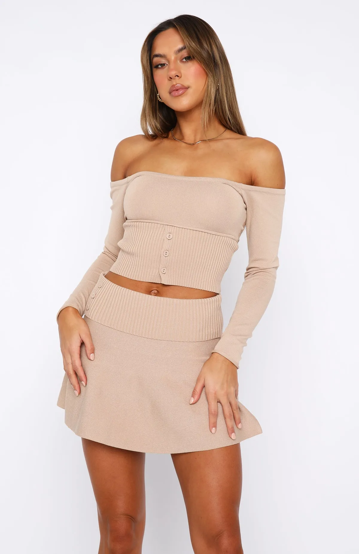 Good To You Knitted Mini Skirt Oatmeal