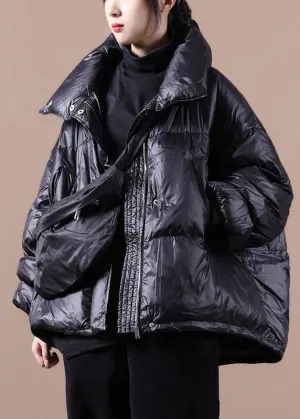 Handmade Black fashion zippered Button Winter Duck Down Jacket