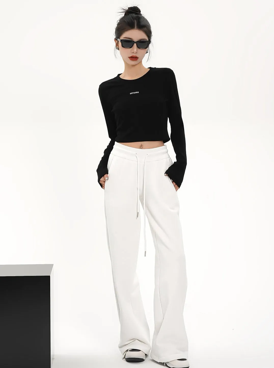 High-Waisted Wide-Leg Drawstring Pants - Relaxed Fit Lounge Trousers