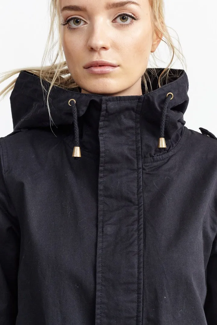 HOODED FUNNEL NECK COTTON TWILL PARKA