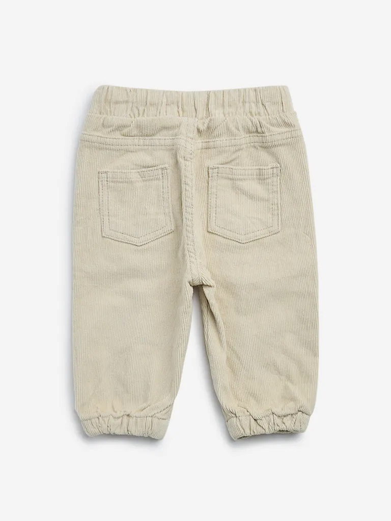 HOP Baby Beige Corduroy Mid-Rise Cotton Blend Joggers