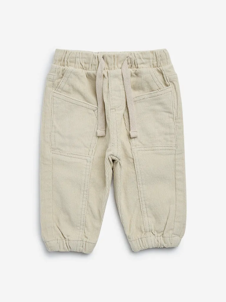 HOP Baby Beige Corduroy Mid-Rise Cotton Blend Joggers