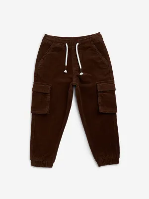 HOP Kids Brown Cargo-Style Corduroy Mid-Rise Cotton Blend Joggers