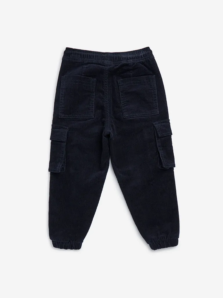 HOP Kids Navy Cargo-Style Corduroy Mid-Rise Cotton Blend Joggers