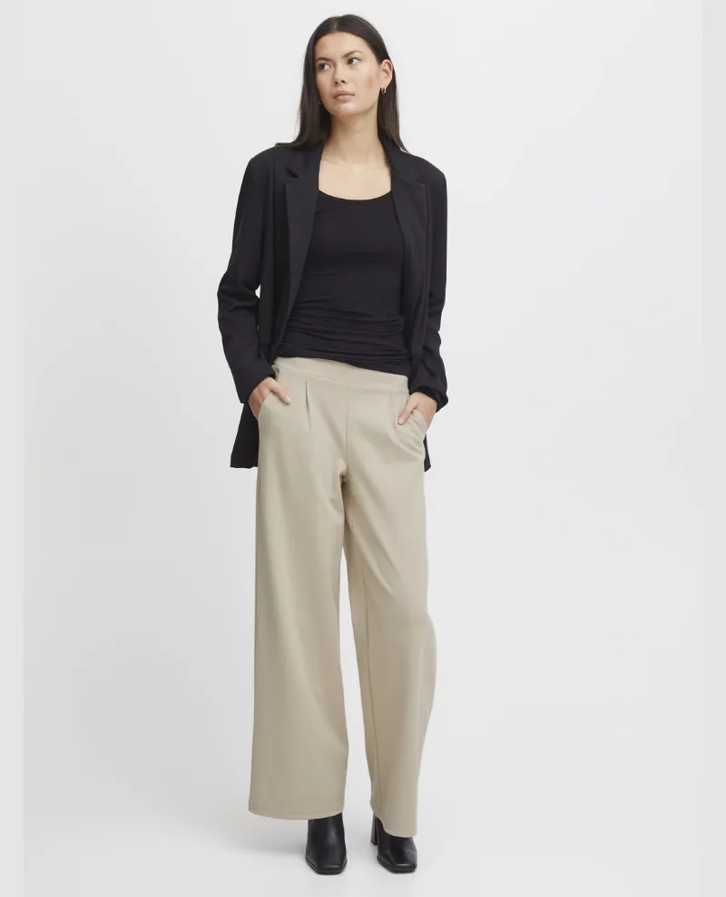 Ichi Kate Doeskin Long Wide Leg Trousers