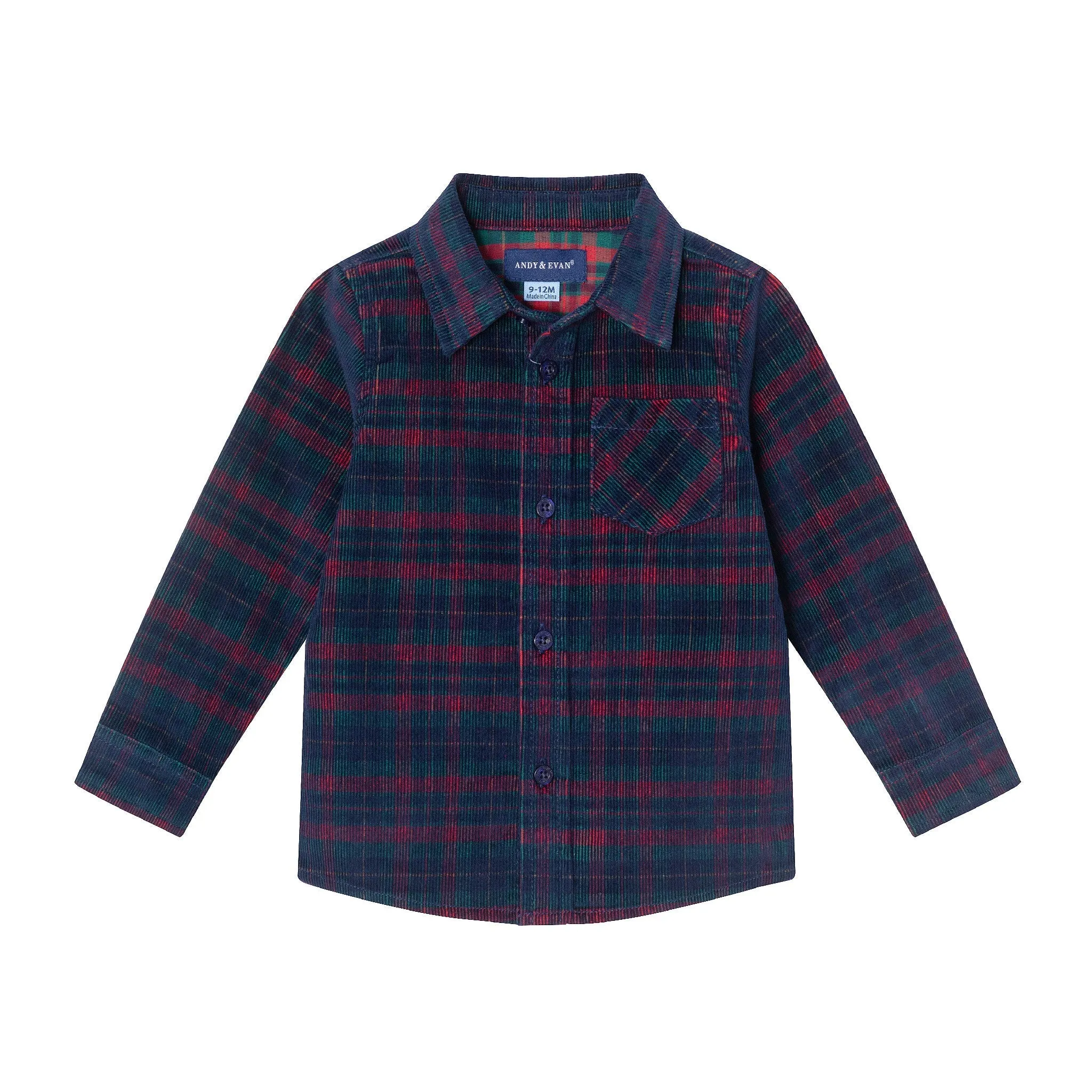 Infant Cord Buttondown & Navy Joggers Set | Red Plaid