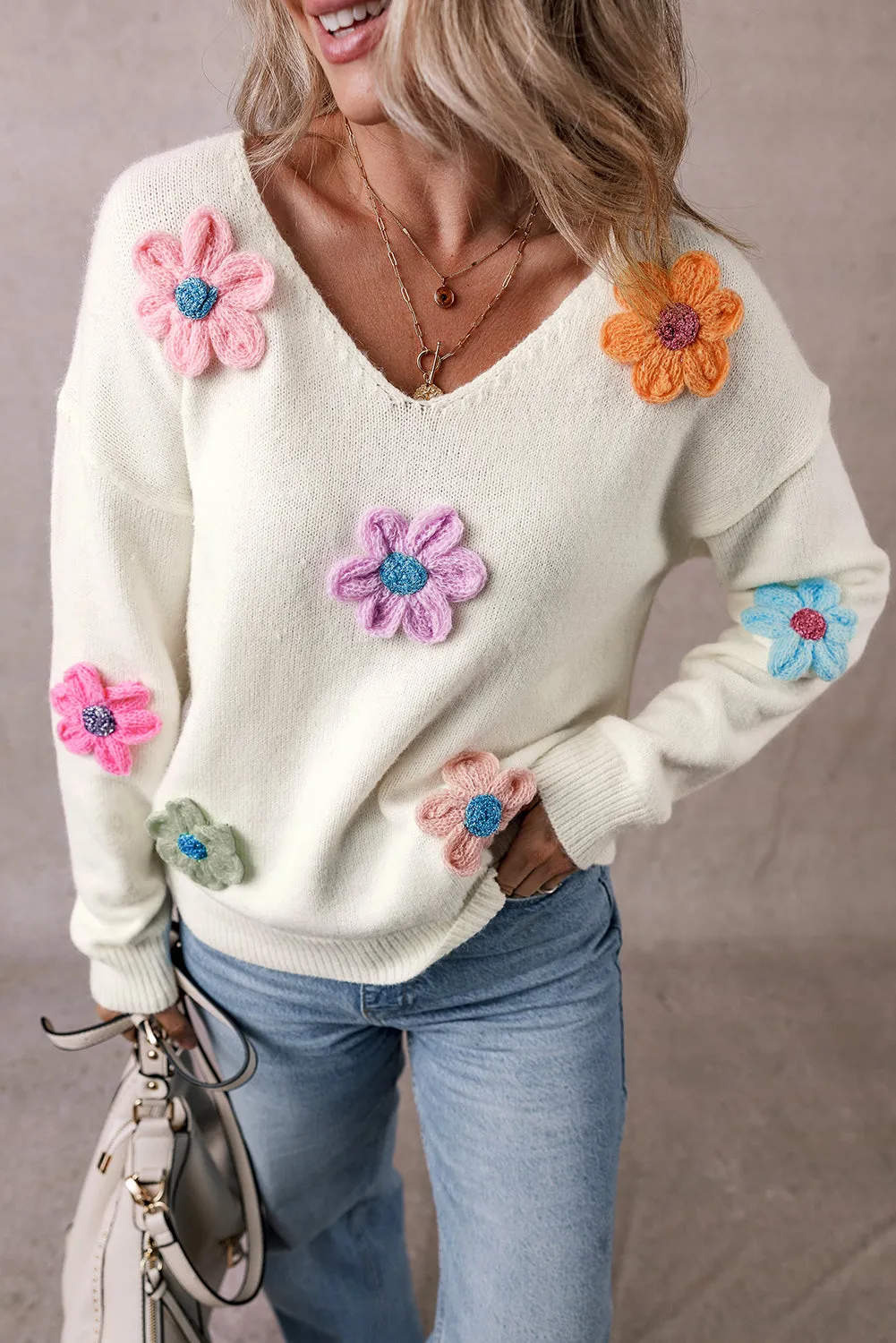 Isabella Crochet Flower Sweater