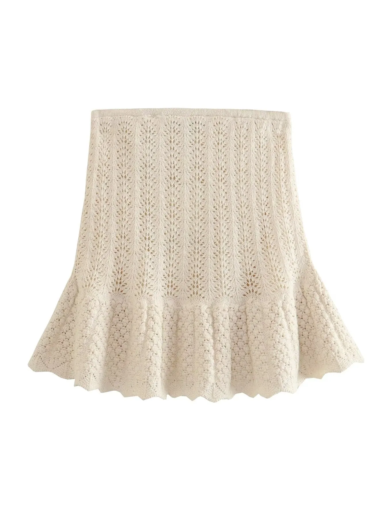 Jacquard Mesh Knitted Top And  Mini Skirt