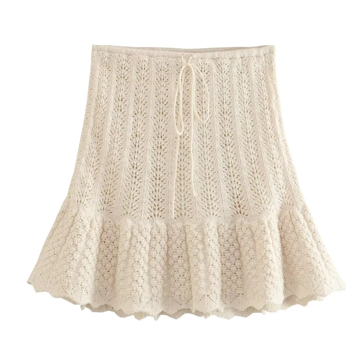 Jacquard Mesh Knitted Top And  Mini Skirt