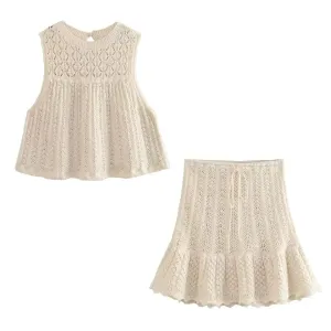 Jacquard Mesh Knitted Top And  Mini Skirt