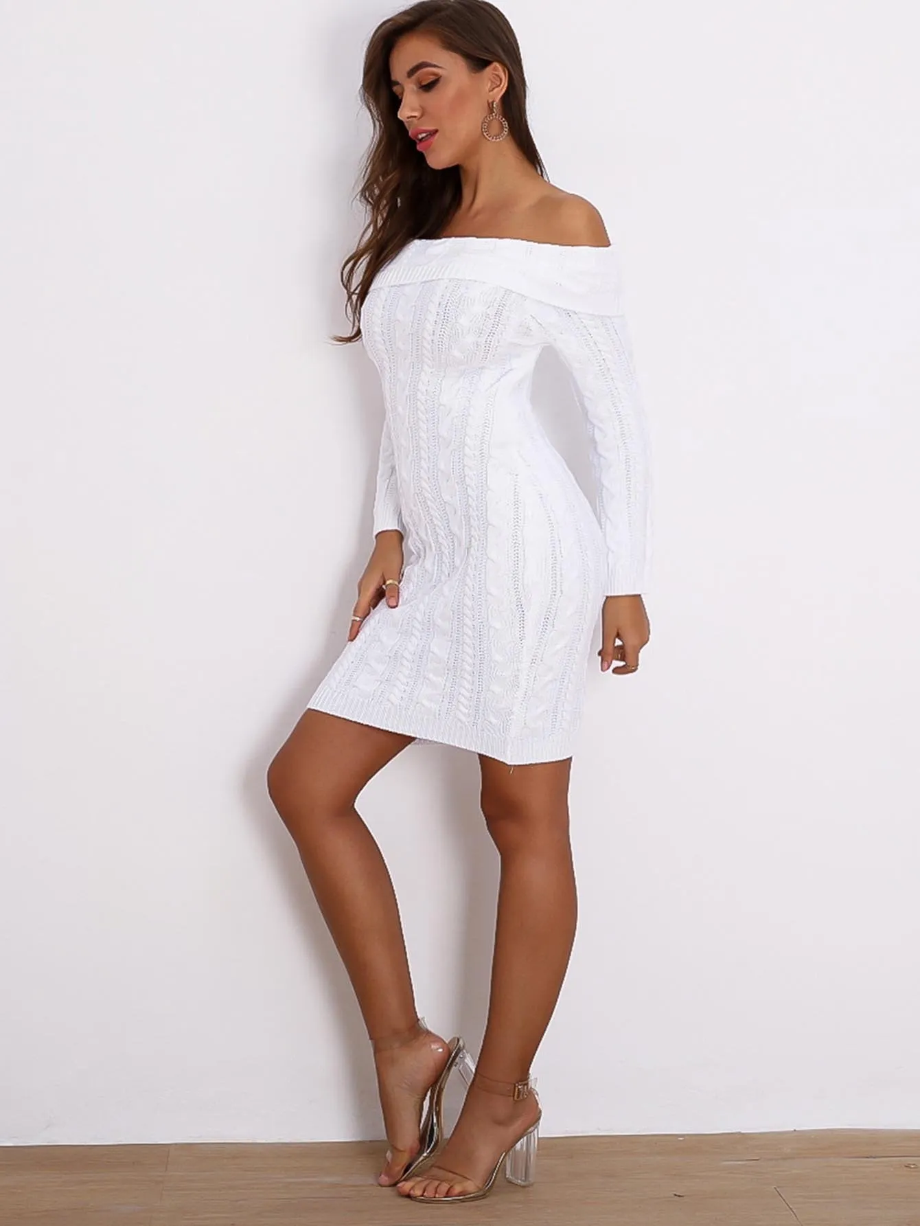 Joyfunear Foldover Off Shoulder Bodycon Midi Jumper Dress