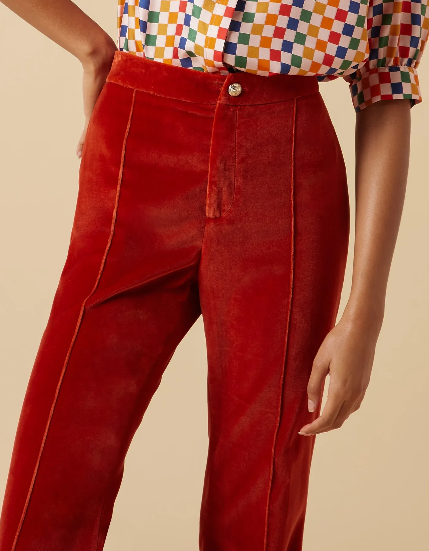 Kelly Burnt Orange Velvet Trousers