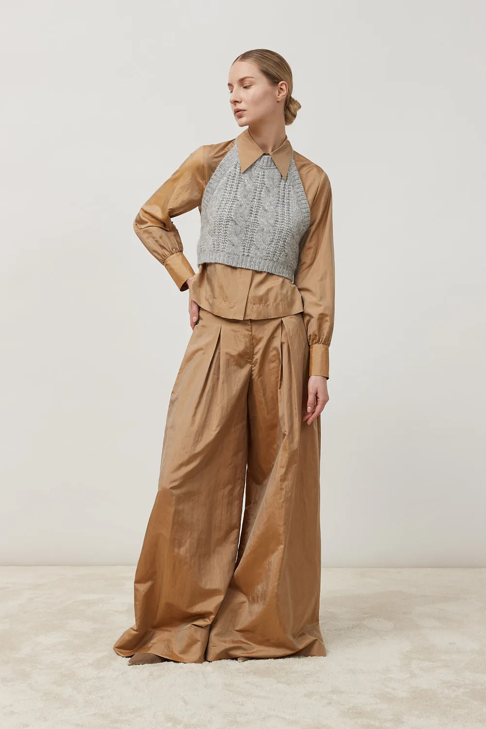 Light silk blend wide leg trousers