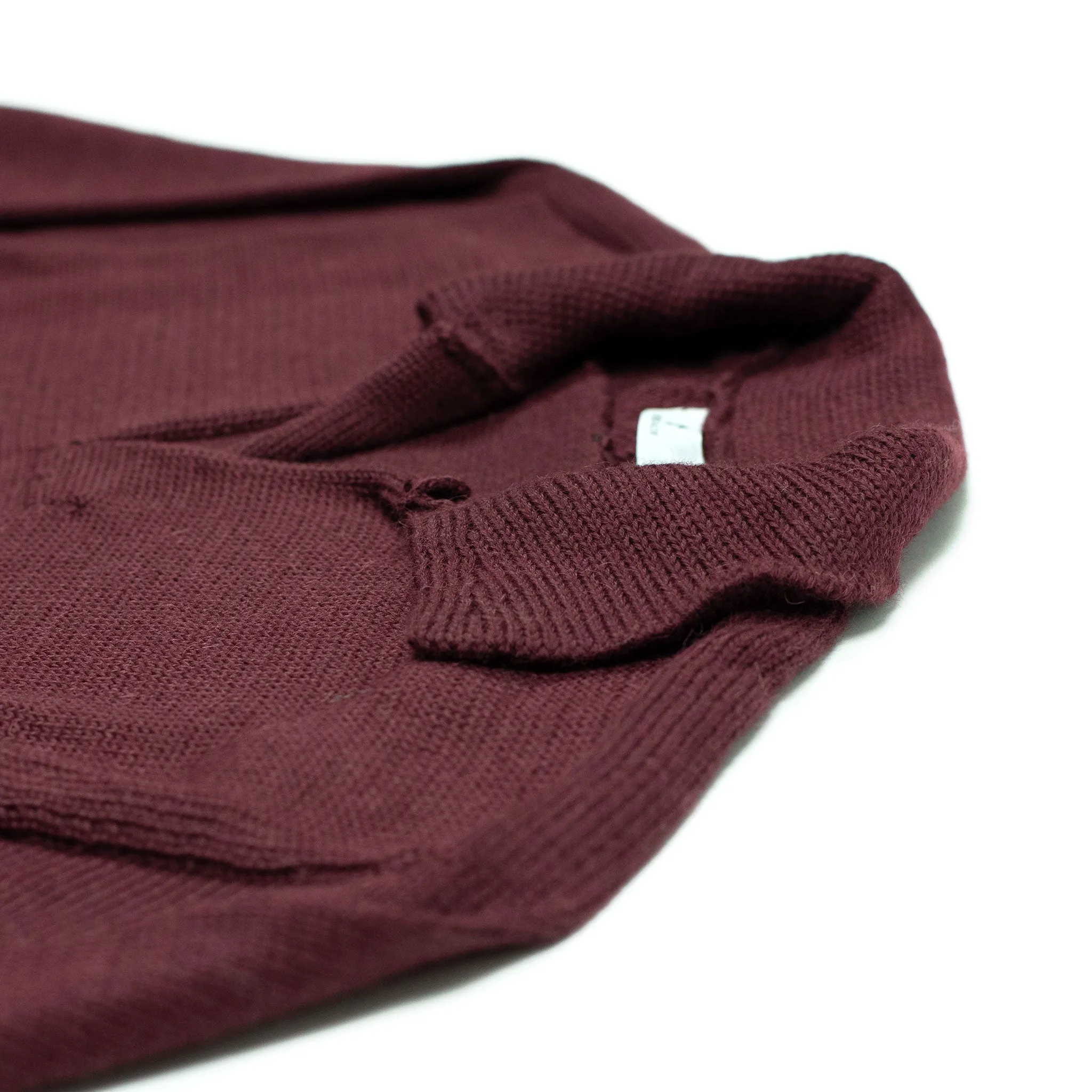 Long sleeve saddle shoulder polo in Bramble wine alpaca and silk