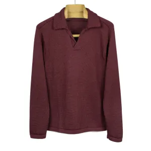 Long sleeve saddle shoulder polo in Bramble wine alpaca and silk